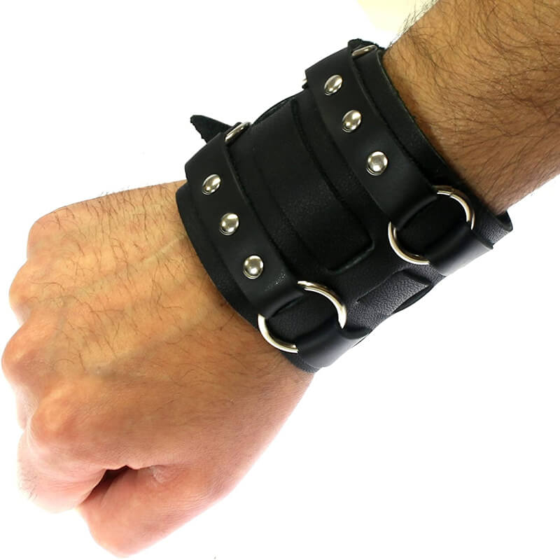 BDSM Cuffs Mens Leather Wrist Cuffs 6