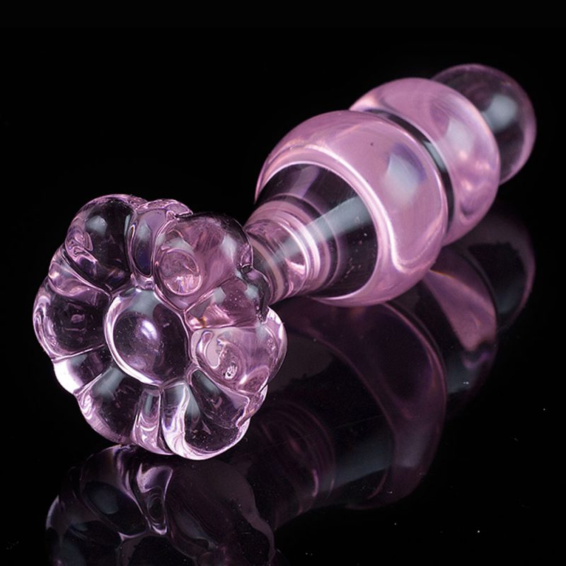 Anal Sex Toys 4.13″ Pink Glass Butt Plug With Three Anal Beads 5