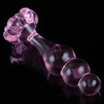 Anal Sex Toys 4.13″ Pink Glass Butt Plug With Three Anal Beads 11