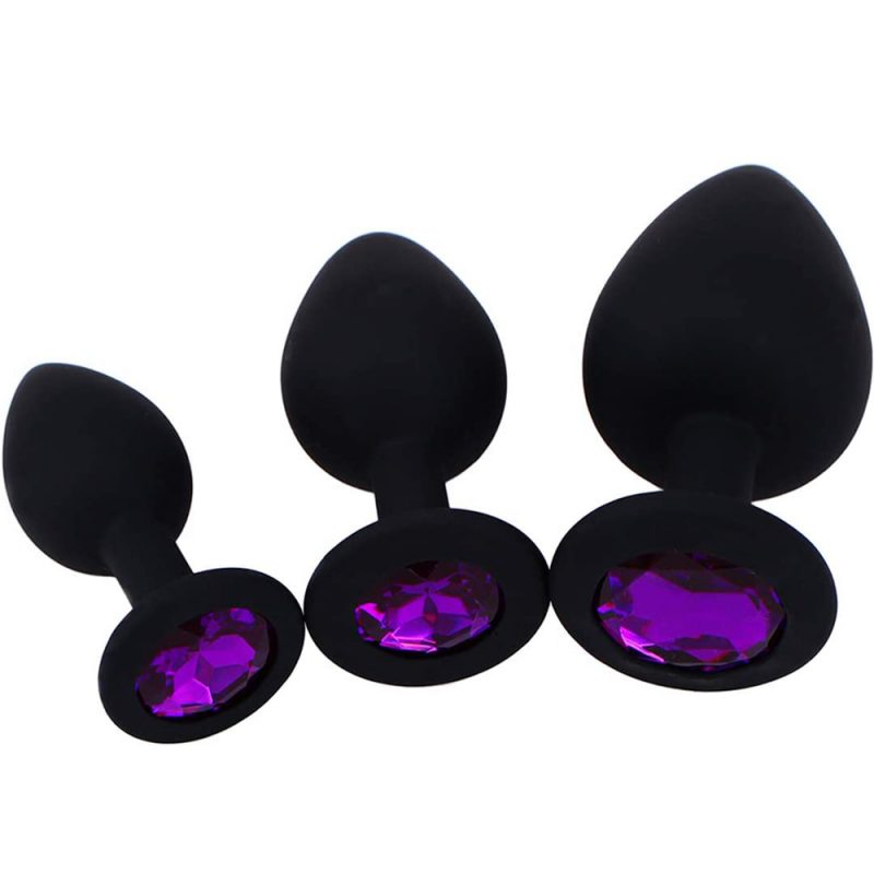 Anal Sex Toys 3Pcs/Set Silicone Big head Butt Plug with Different Color Base 4