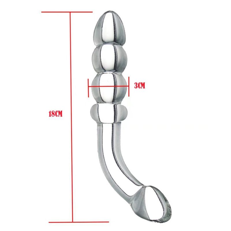 Anal Sex Toys 7.08 ” Glass Butt Plug With Big Head And 4 Bead 3