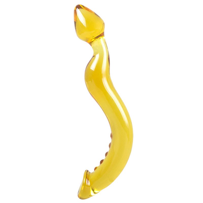 Anal Sex Toys 8.07″ Yellow Curved Double End Glass Butt Plug 2