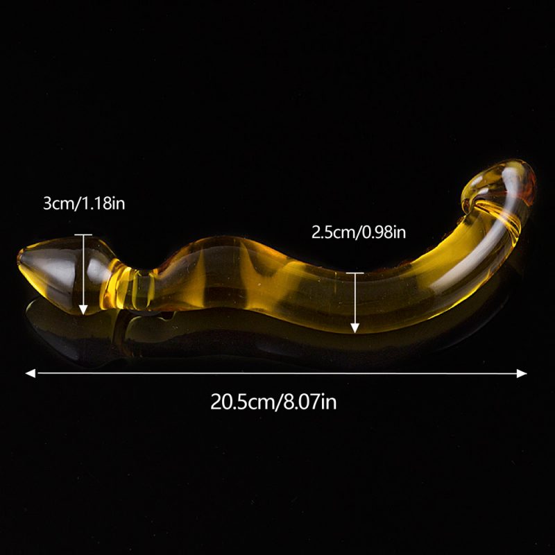 Anal Sex Toys 8.07″ Yellow Curved Double End Glass Butt Plug 3