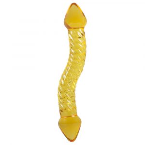 Anal Sex Toys 8.07″ Yellow Curved Double End Glass Butt Plug 10
