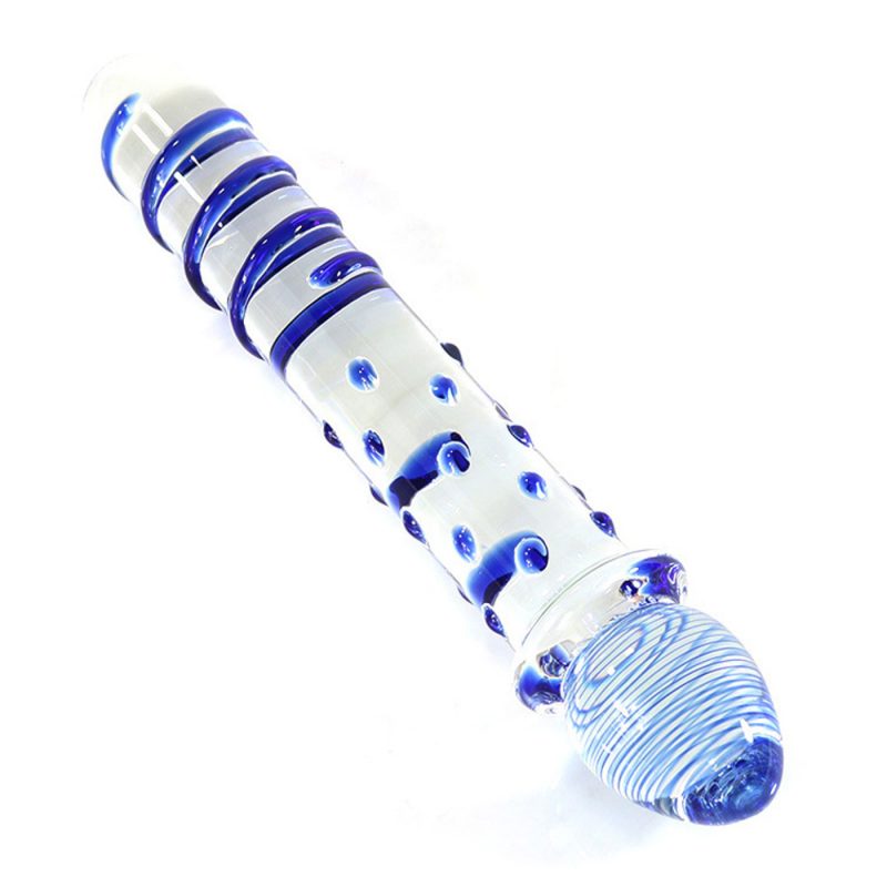 Anal Sex Toys 10.9″ Glass Butt Plug With Blue Thread and Bump 2
