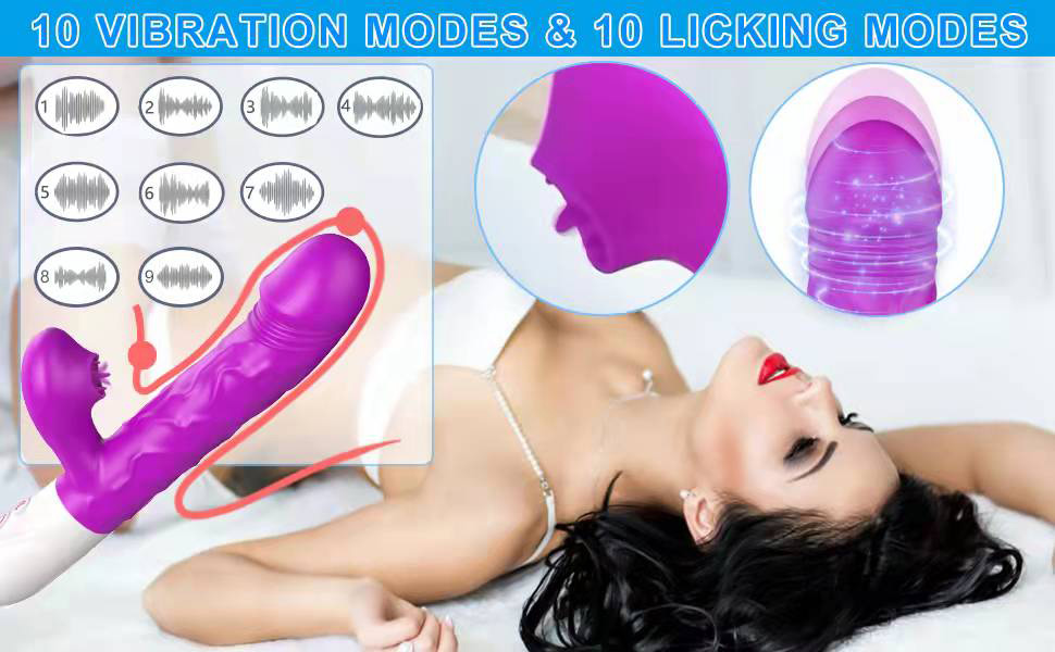 Best Vibrator 10 Vibration & 10 Licking & 3 Thrust Modes Heated Rabbit Dildo Vibrators 15